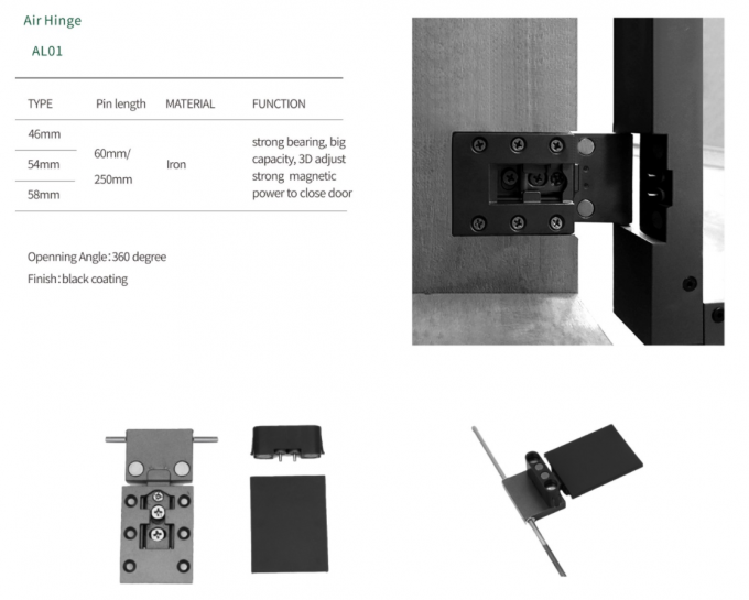 AL01 360° Magnetic Heavy Capacity 3D Adjustable Air Hinge details