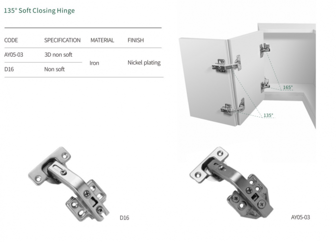 AY05 135° Soft Closing Nickel Plating Hinge for Corner Cabinet
