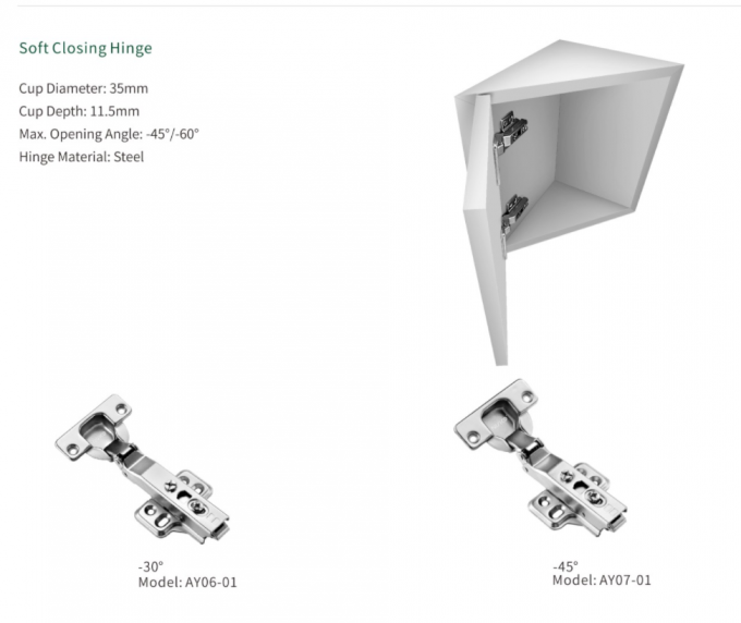 AY06 -45° Negative Angle Soft Closing Full/Half Overlay Hinge manufacture