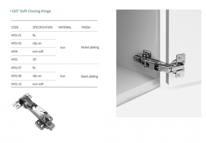 AY01 165° Soft Closing Nickel Black Plating 35mm Cup Hinge details